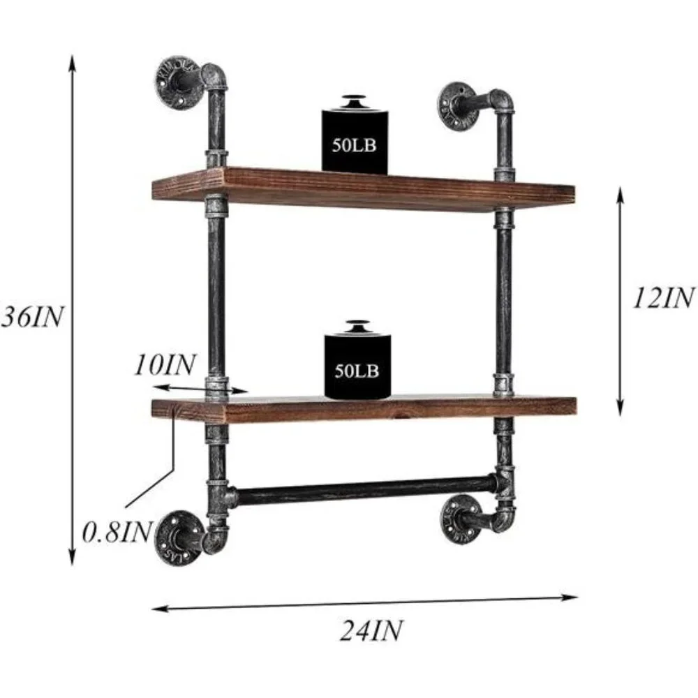 Rustic Bathroom Wall Shelves Industrial Pipe Wall Shelf for Bathroom,2-Tiers